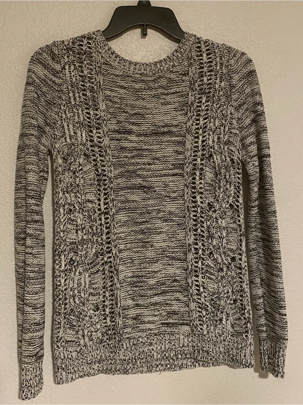 Michael Kors Black & White Marled Cable Crewneck Sweater
